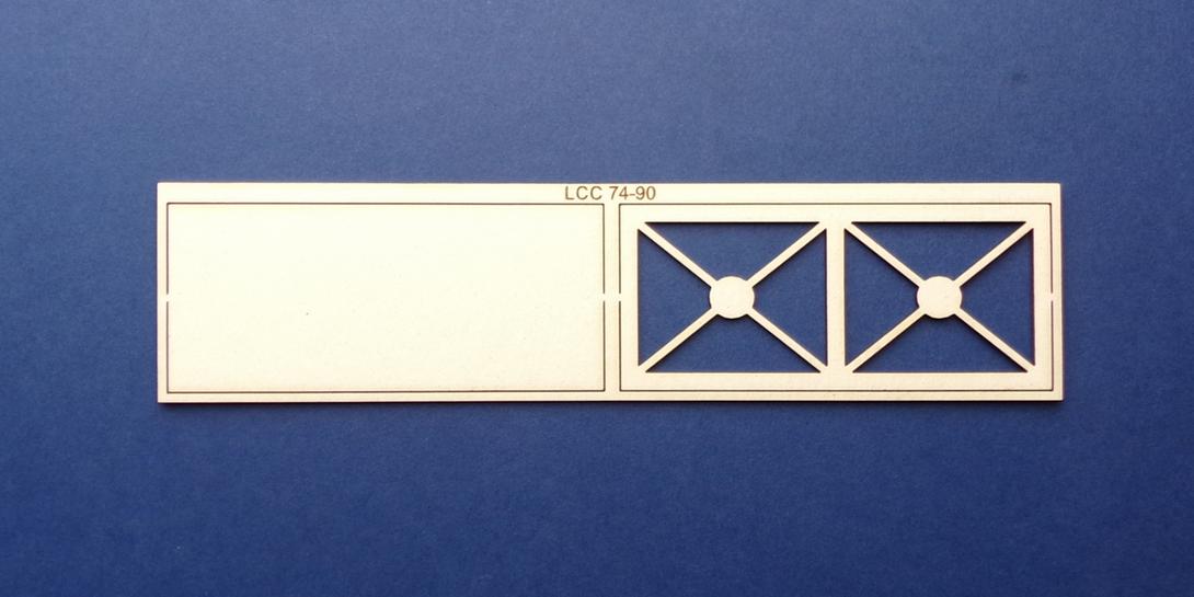 LCC 74-90 O gauge steel panel for water tank - side Longer version of the water tower tank. To be used on sides of water tanks.
